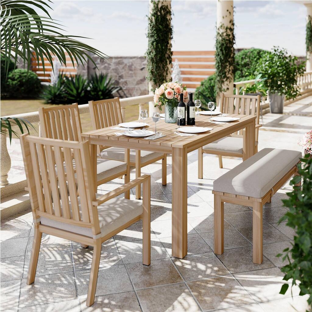 6 Pieces Patio Dining Sets Aluminum Outdoor Dining Table with 4 Chairs and Bench