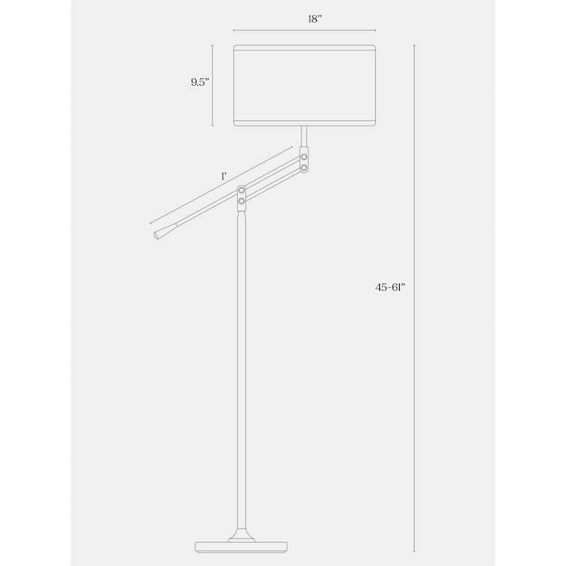 Brightech Ava 61 in. Classic Black Mid-Century Modern Height Adjustable LED Floor Lamp with Beige Fabric Drum Shade