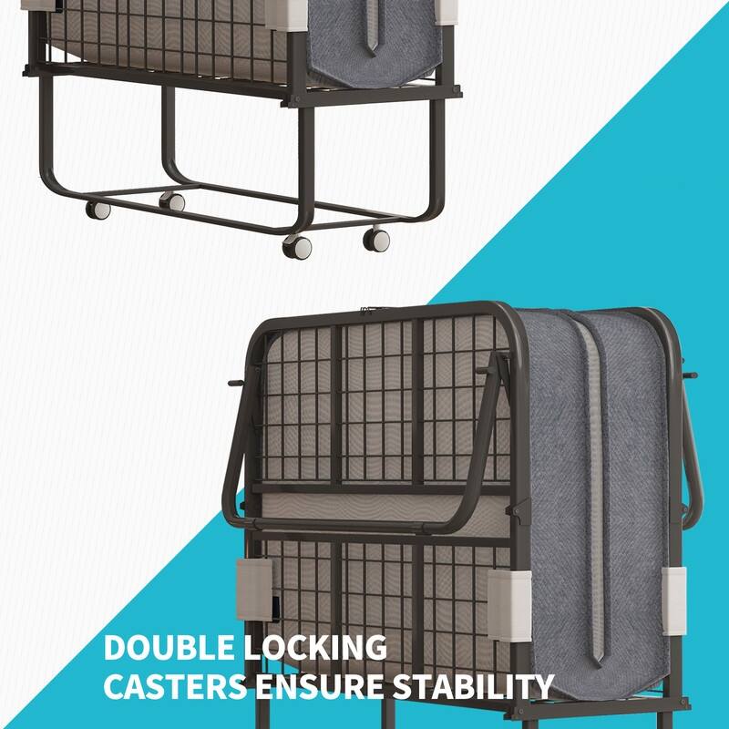 Mixoy Space Saving Foldable Bed with Mattress,Portable Bed with Lockable Wheels
