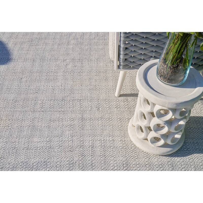 EXQUISITE RUGS Echo Indoor/Outdoor Flatweave PET yarn Ivory/Light Silver Area Rug.