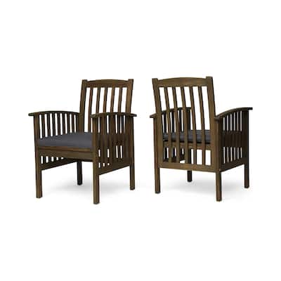 Gerry Dining Chair, Slatted Back Outdoor Natural Brown Wood, Dark Gray
