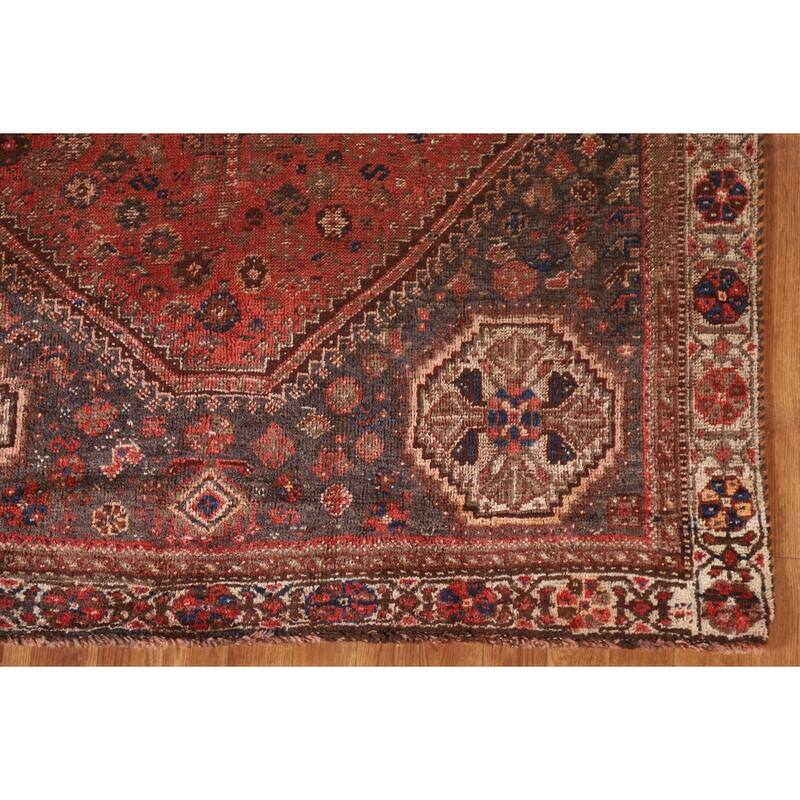 Vegetable Dye Tribal Qashqai Persian Rug Hand-knotted Wool Carpet - 5'2"x 8'5"