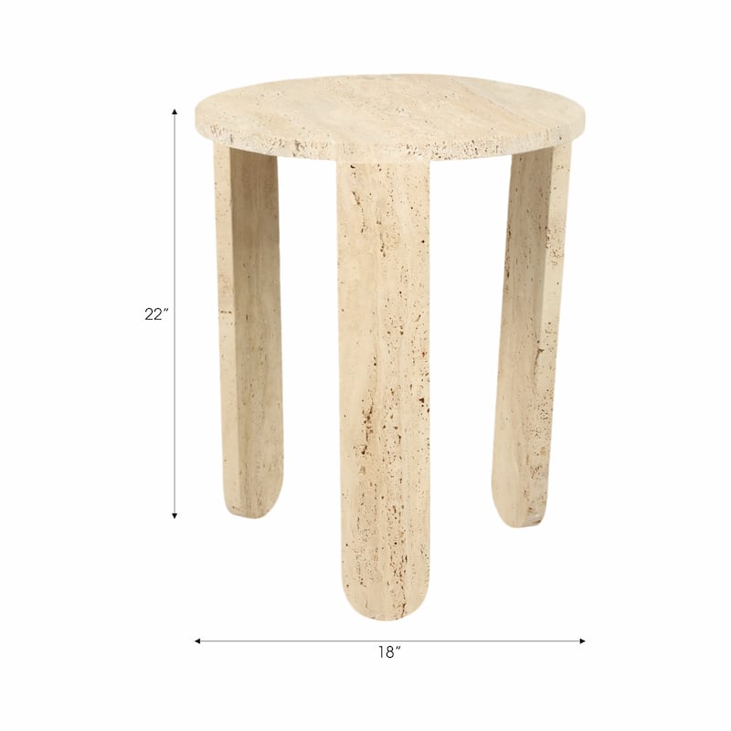 Stone Marble Accent Table Decorative Round Casual Style - 22" Ivory - 18" x 18" x 22"