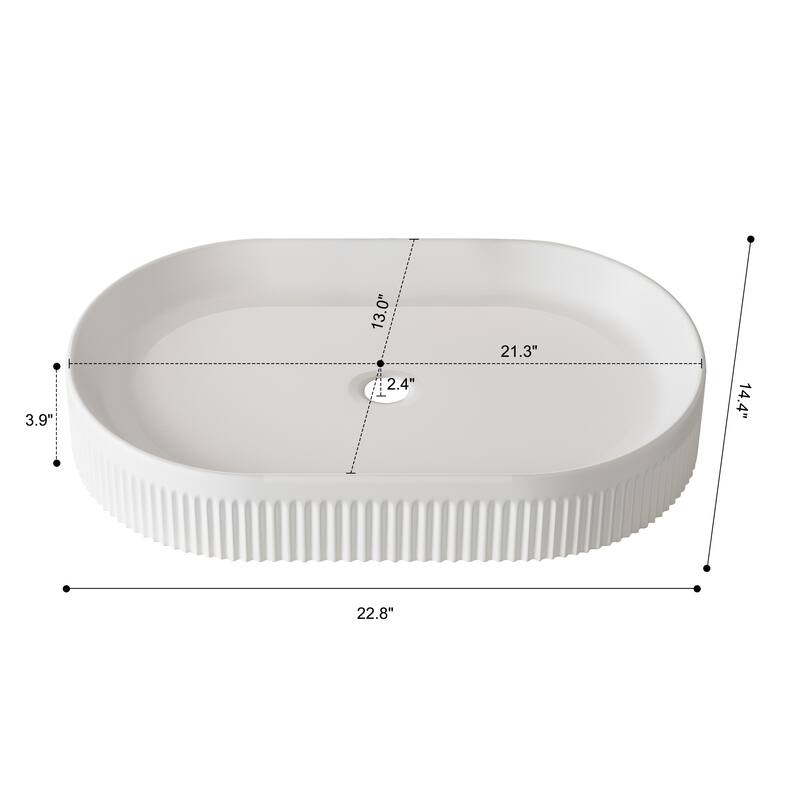GDFStudio - Contemporary 22.8" Oval Ceramic Vessel Bathroom Sink with Vertical Fluted Design