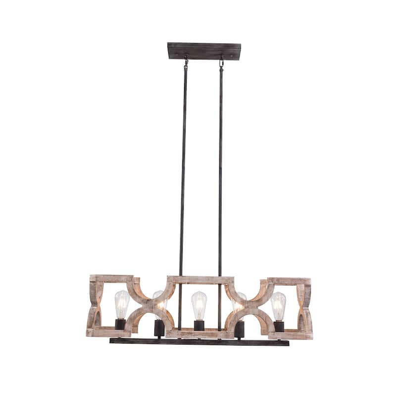 Cusp Barn Farmhouse 5-Light Wood Chandelier Rustic Kitchen Island Lighting Modern Pendant Light Fixture