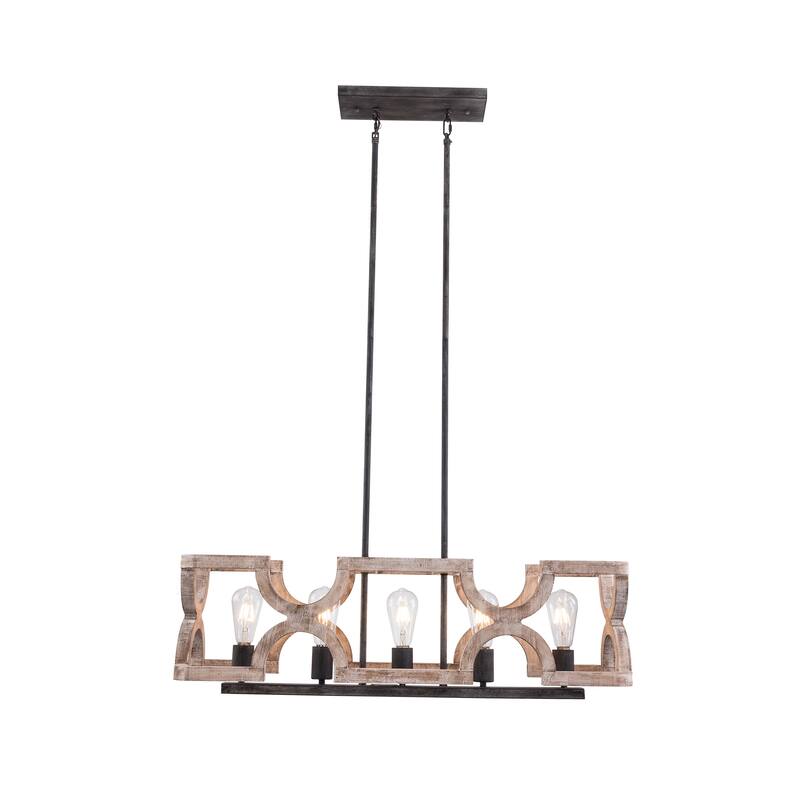 Oaks Aura French Country 5-Light Linear Wood Chandelier Rustic Wood Kitchen Island Light