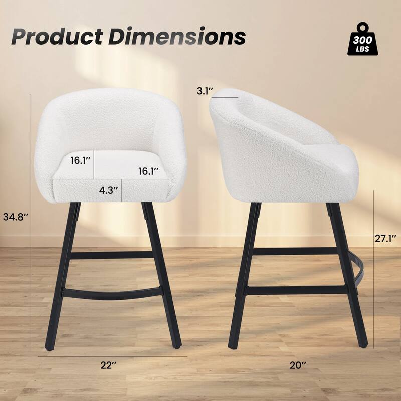 Bar Stools Set of 2,Upholstered Bar Stool with Back, 27 inch Height Counter Height Barstools for Home Kitchen Island