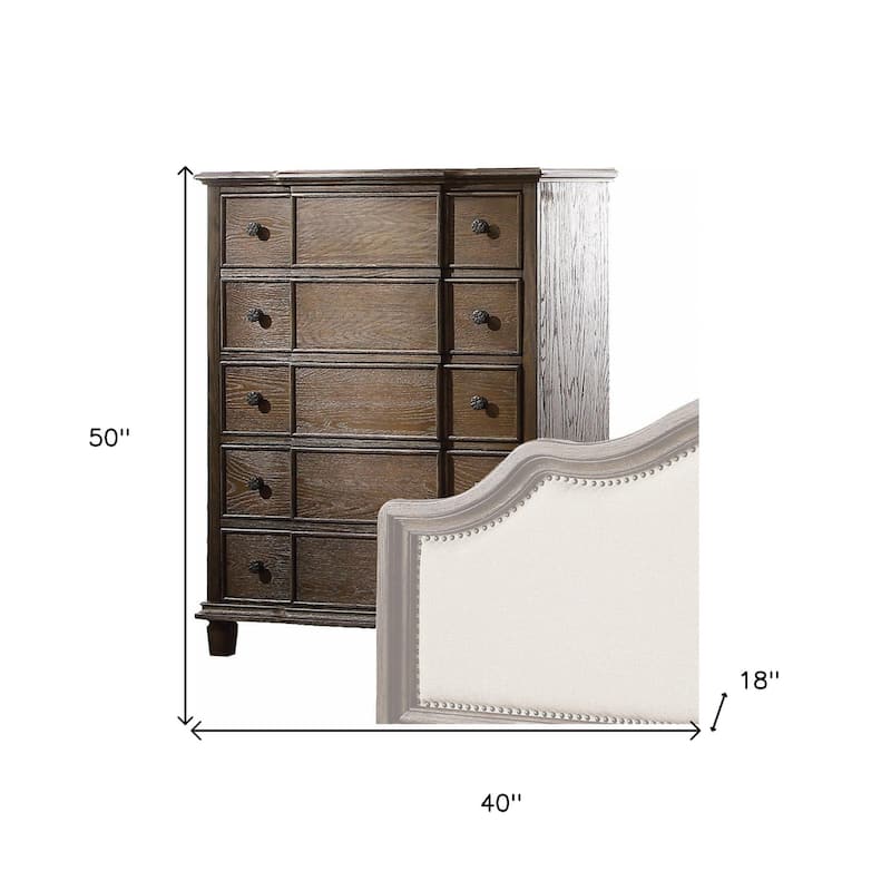 HomeRoots 40" Oak Wood Five Drawer Dresser