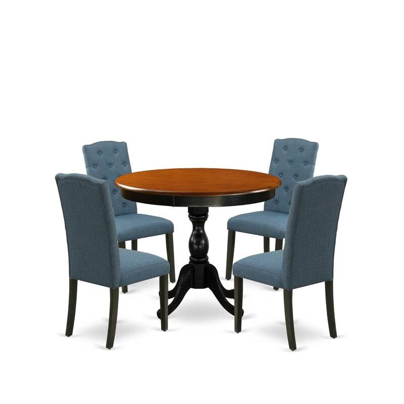 HomeStock 5-Piece Black and Cherry Finish Solid Wood Top Dining Table with 4 Parson Chair