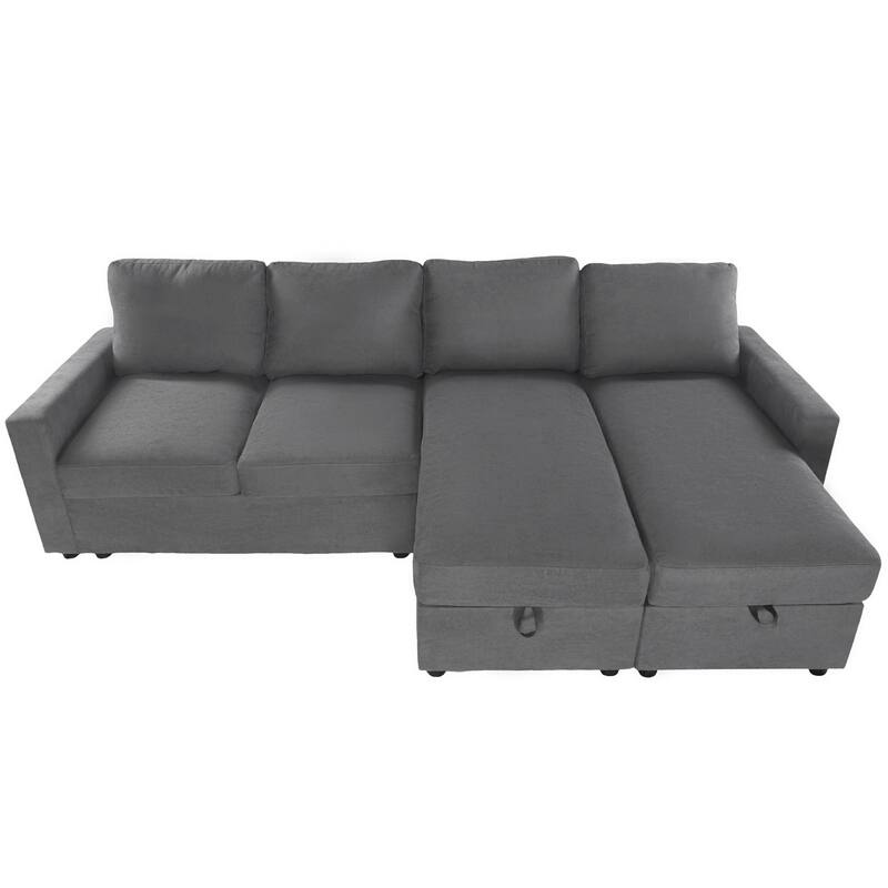 103.9" U-shaped Dark Gray Convertible Sofa with Storage Chaise & USB Ports, Polyester