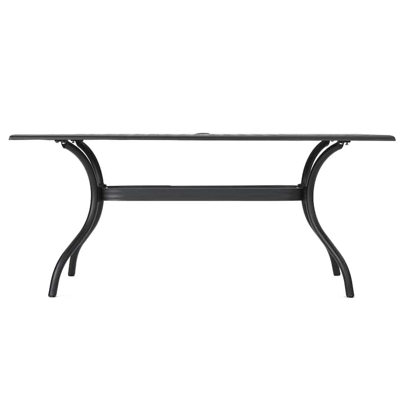 Roomfitters Rectangular Outdoor Dining Table with Lattice Design and Curved Legs, Rust-Resistant Cast Aluminum, Black
