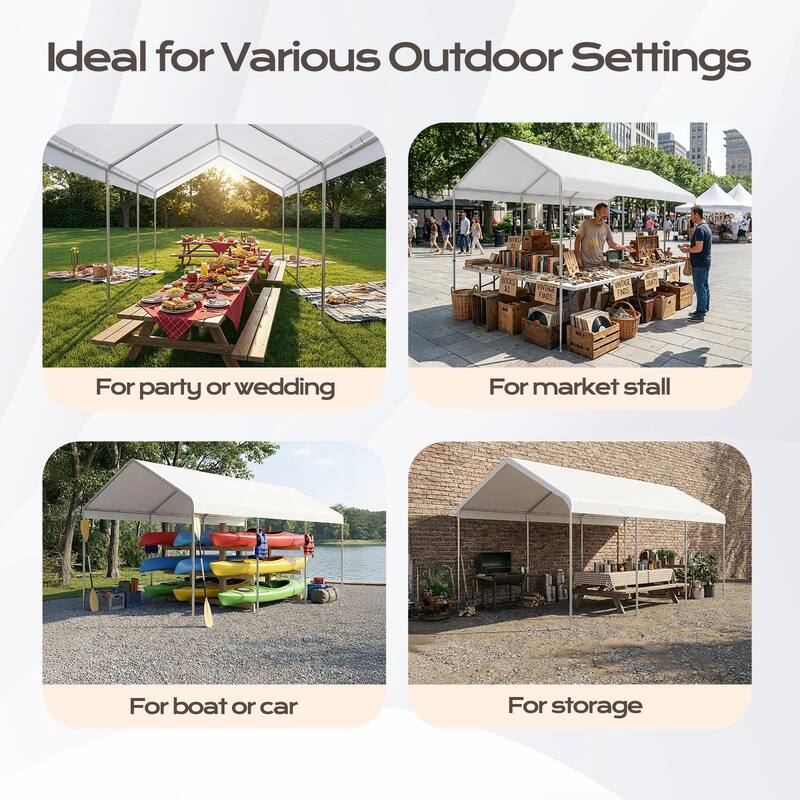 Aoodor 10 x 20 FT Carport Replacement Canopy Cover