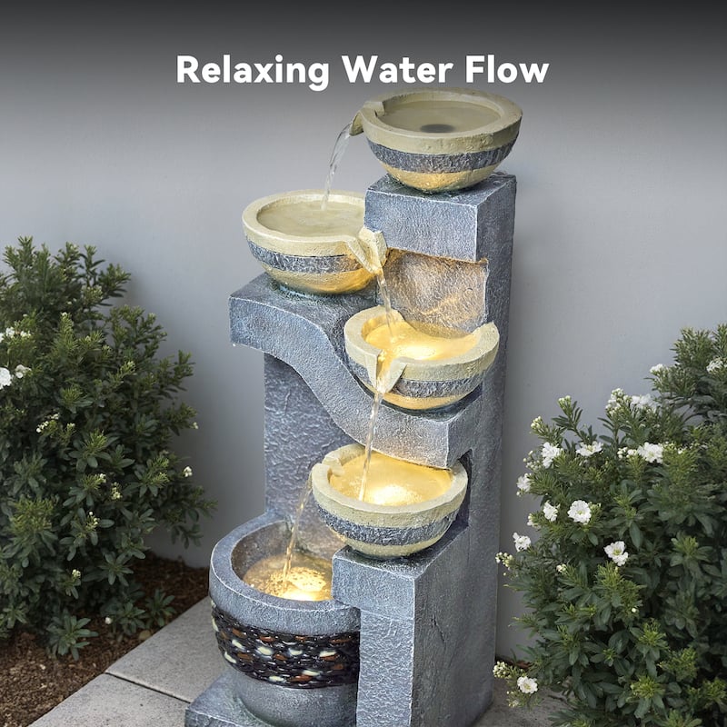 Stone-Texture Weather Resistant Garden Polyresin 3-Tier Cascading Waterfall Fountain