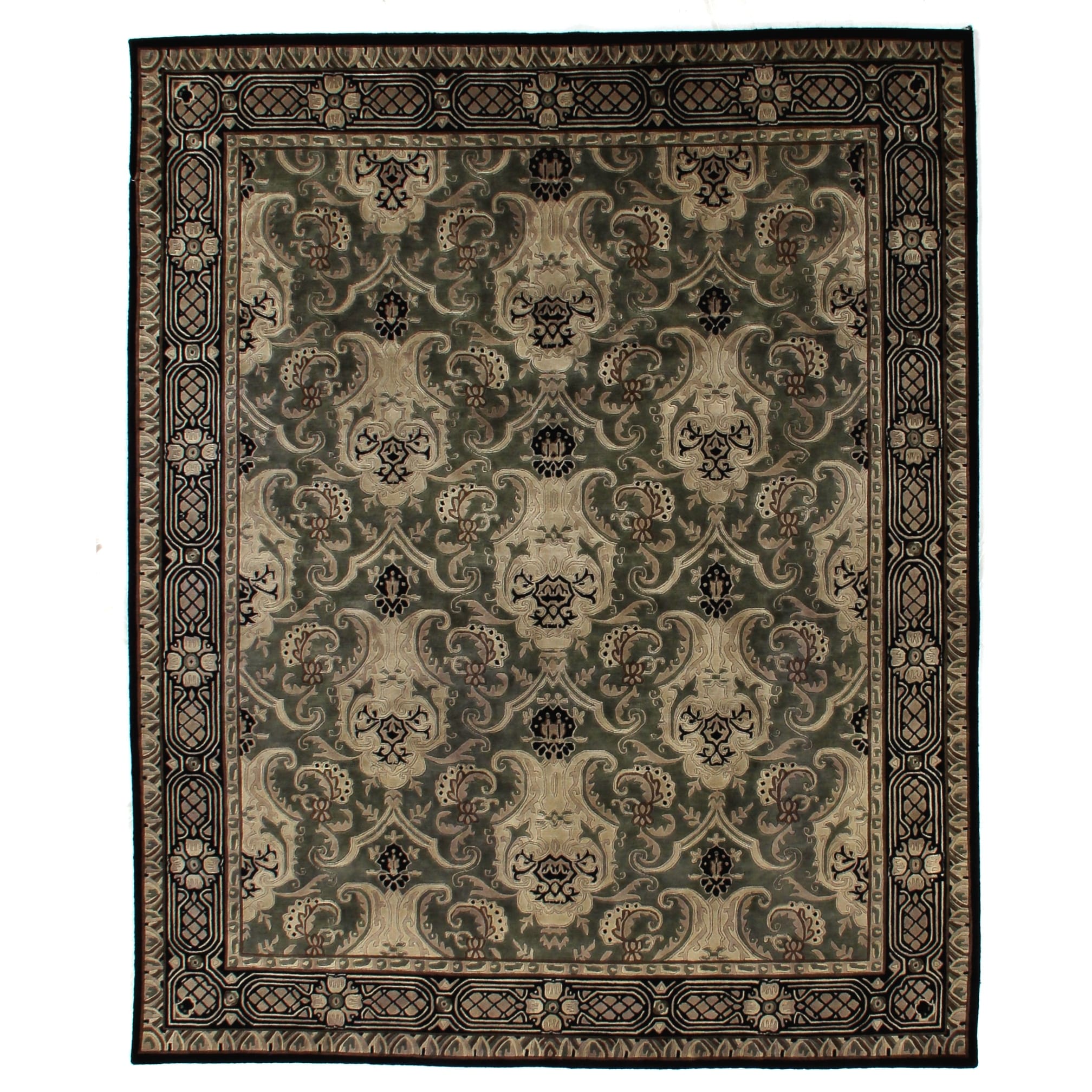 Contemporary hand-knotted New Zealand Wool Green Area Rug