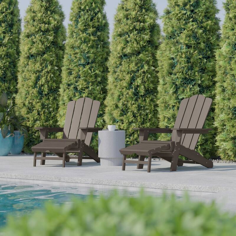 Commercial All-Weather Adirondack Chair with Pullout Ottoman & Cupholder