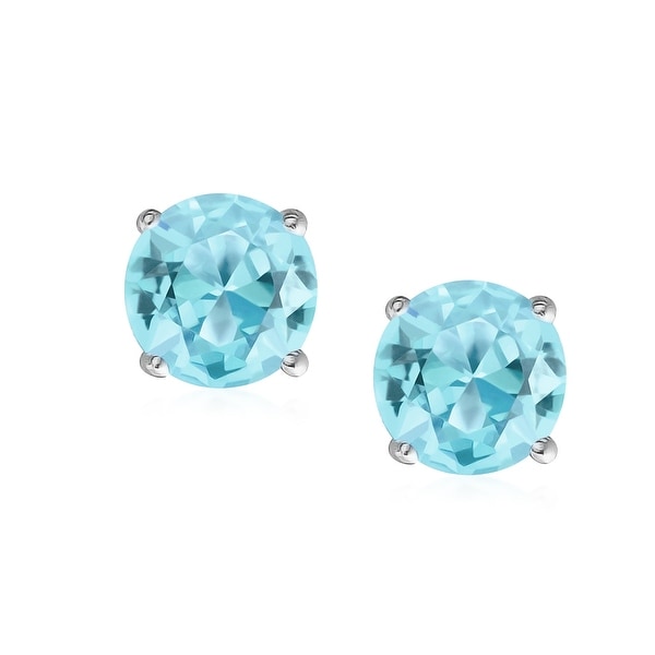 925 Sterling Silver Solitaire CZ Screw Back Stud Earrings Round Blue Topaz