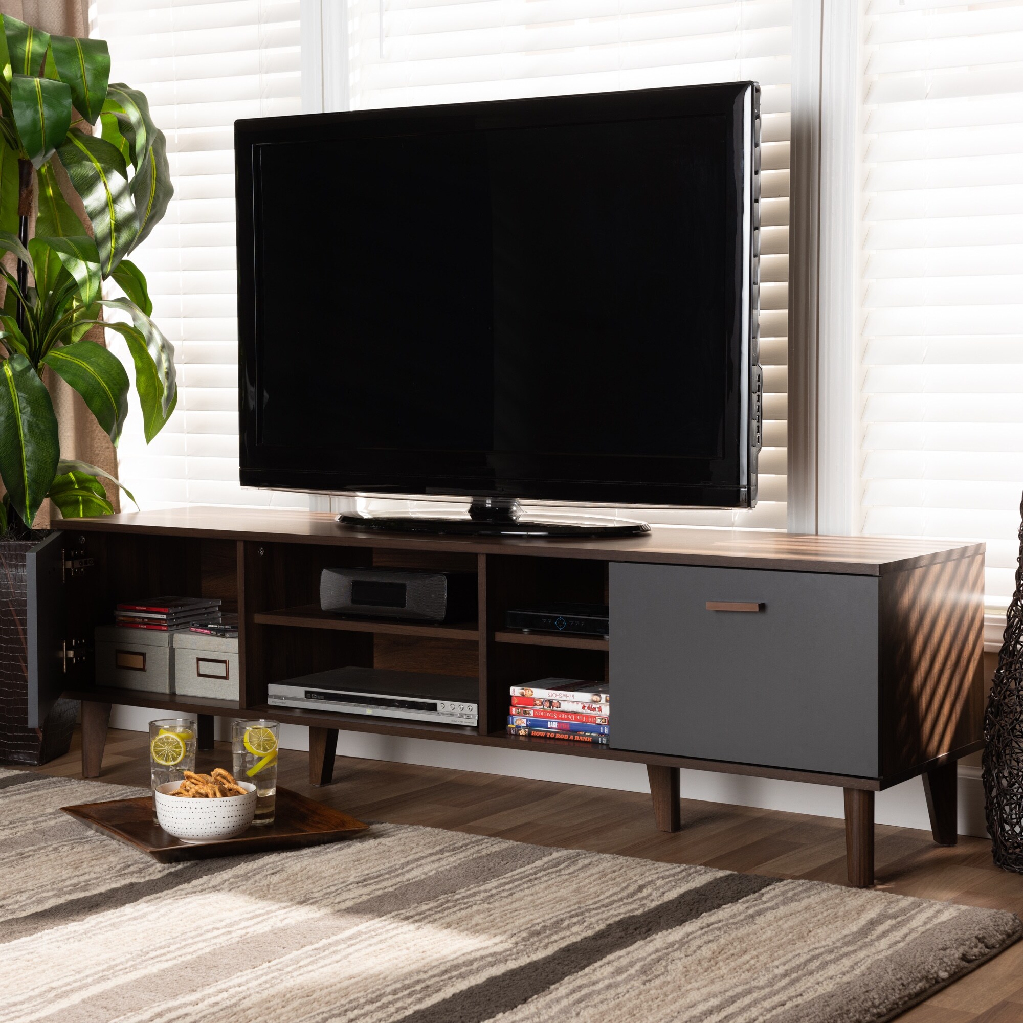 moina mid century modern two tone tv stand