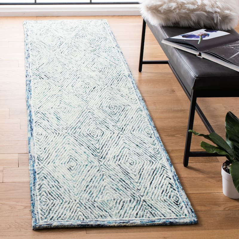 SAFAVIEH Handmade Capri Iwan Modern Wool Rug - 2'3" x 9' Runner - Blue/Ivory
