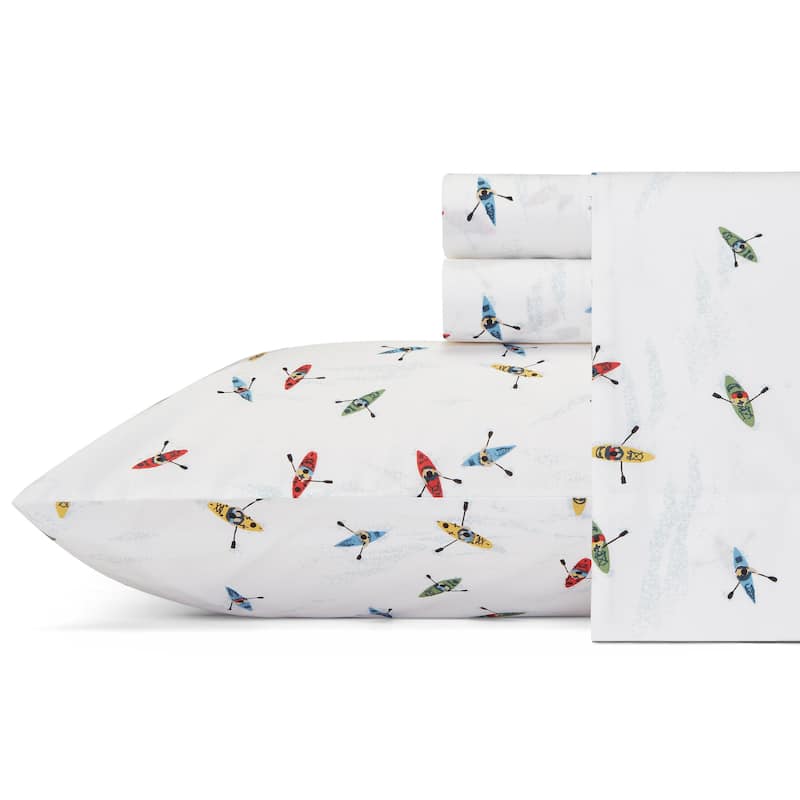 Eddie Bauer Printed Cotton Percale Deep Pocket Sheet Set - Twin - Kayaks
