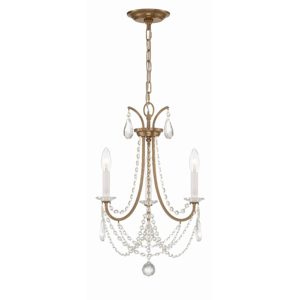 Karrington 3 Light Aged Brass Mini Chandelier - 14"W x 21"H
