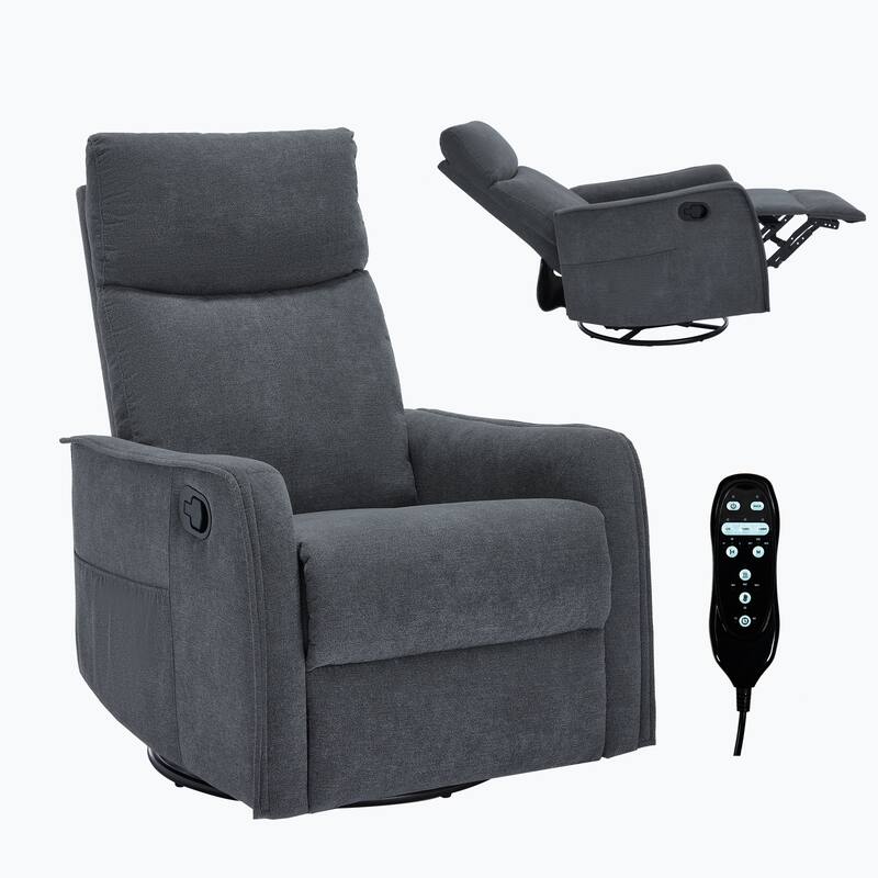 Roomfitters Swivel Rocker Recliner Chair, Manual Massage Glider Armchair with Heat & Vibration, Fabric Living Room Sofa