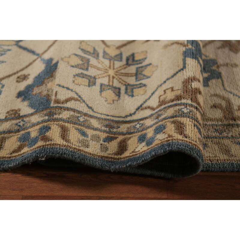All-Over Blue & Ivory Oushak Indian Large Rug Hand-Knotted Wool Carpet - 13'1"x 20'7"