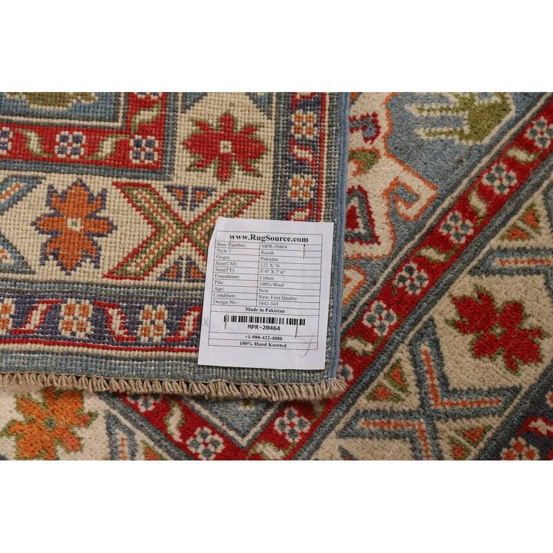 Blue Kazak Foyer Rug Hand-Knotted Accent Wool Carpet - 2'6"x 4'0"