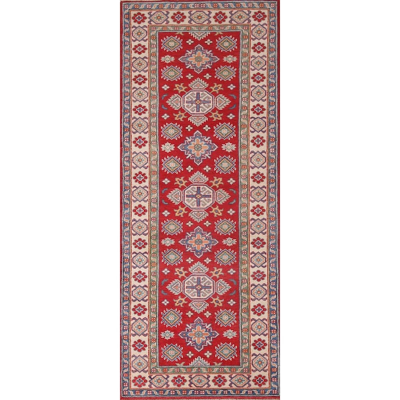 Geometric Kazak Runner Rug Handmade Oriental Wool Carpet - 2'8" x 7'9"