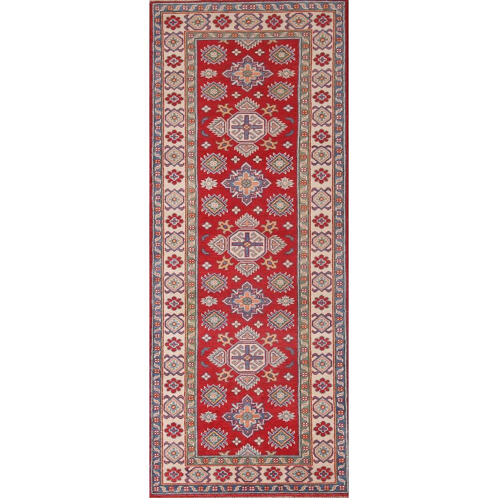 Geometric Kazak Runner Rug Handmade Oriental Wool Carpet - 2'8" x 7'9"