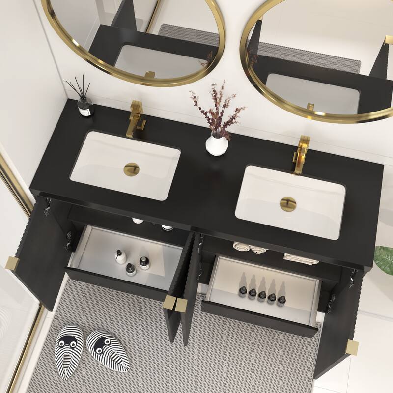Milano 60" Freestanding Bathroom Vanity with Double Black Acrylic Sink