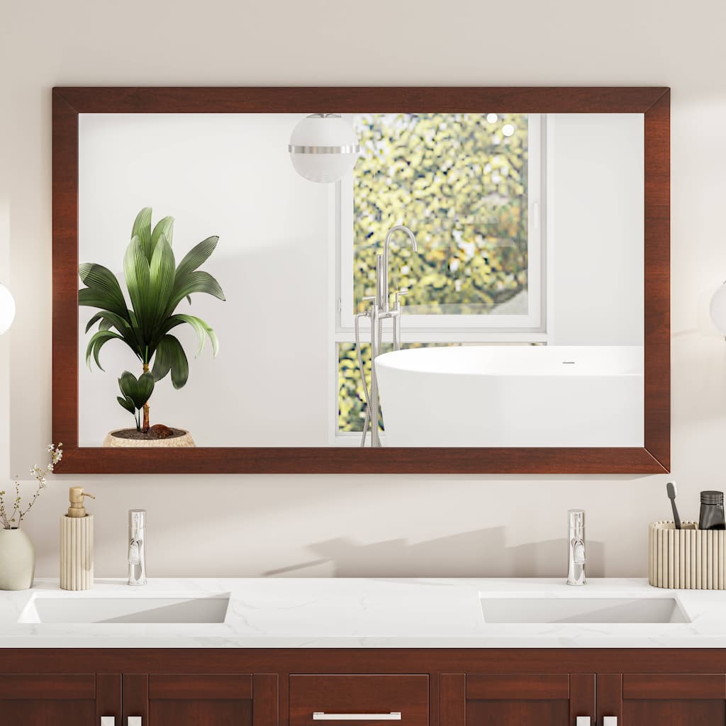 Eviva New York 42" x 30" Rectangular Teak Wooden Framed Mirror