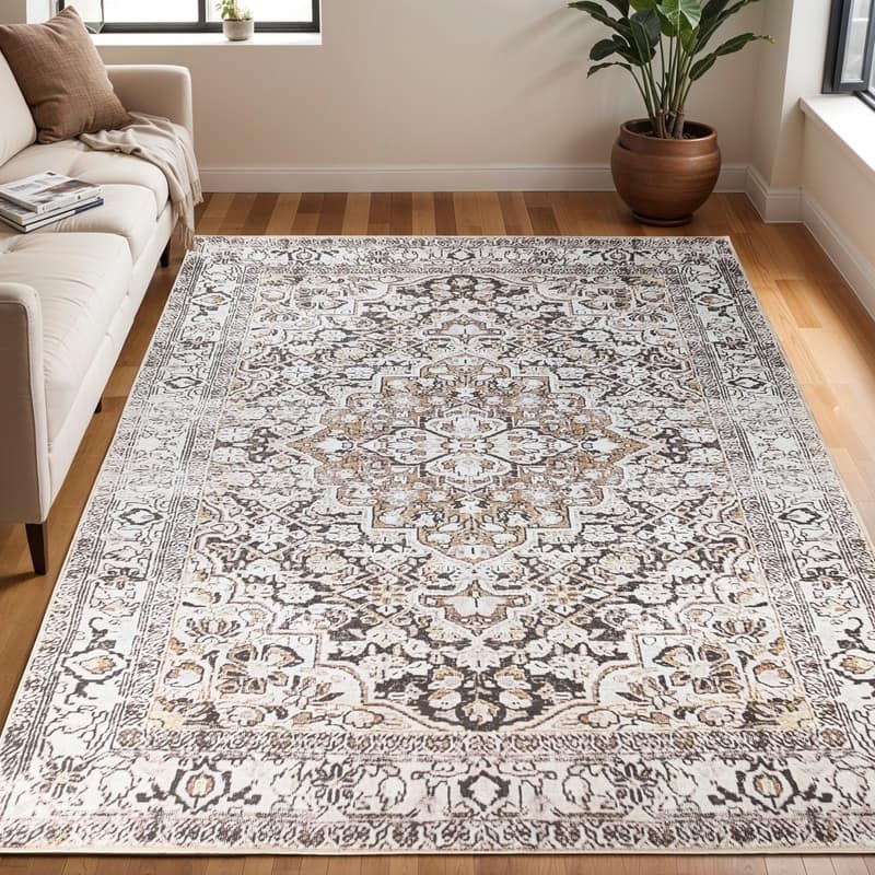 Superior Elodie Bohemian Geometric Floral Medallion Indoor Area Rug - 7' 6" x 9' 6" - Mossy Gold