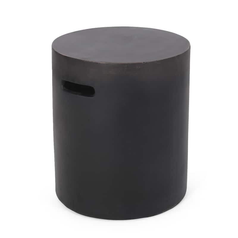 Roomfitters Outdoor Lightweight Concrete Side Table with Built-In Handle, Modern Round Accent Table, Copper