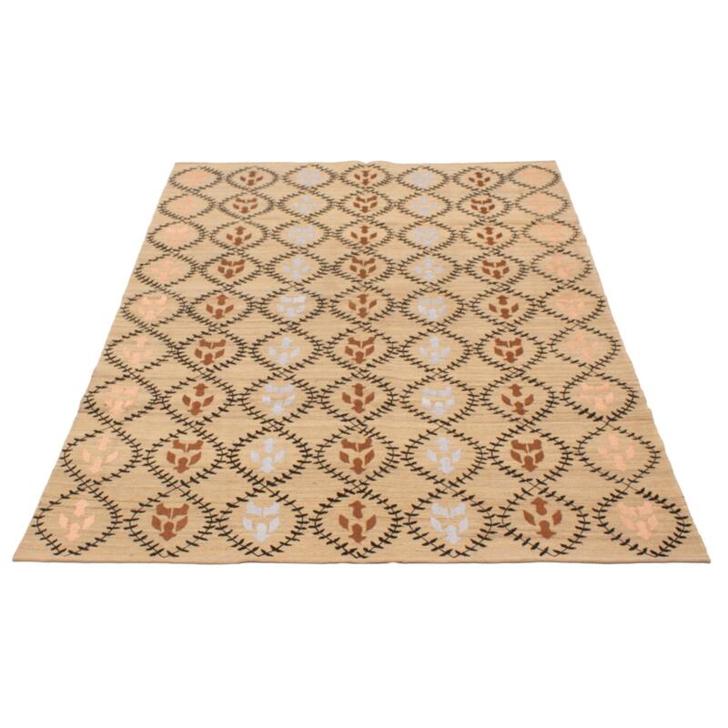 ECARPETGALLERY Flat-Weave Ankara FW Khaki Silk, Wool Kilim - 6'9 x 9'3