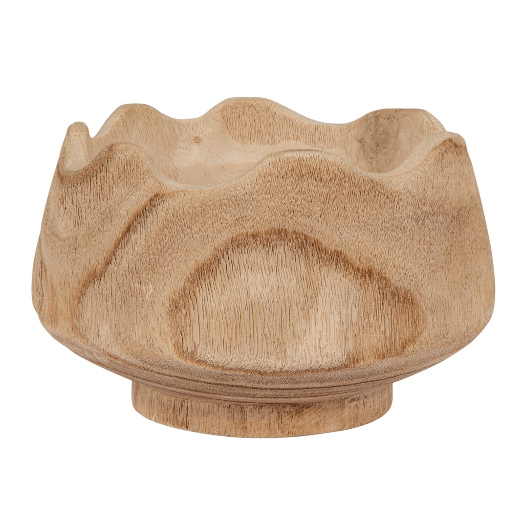 Scalloped Edge Paulownia Wood Decorative Bowl - 9.85"L x 9.85"W x 5.91"H
