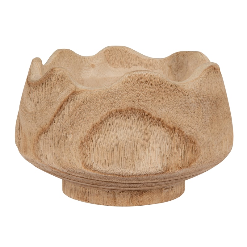 Scalloped Edge Paulownia Wood Decorative Bowl - 9.85"L x 9.85"W x 5.91"H - Natural