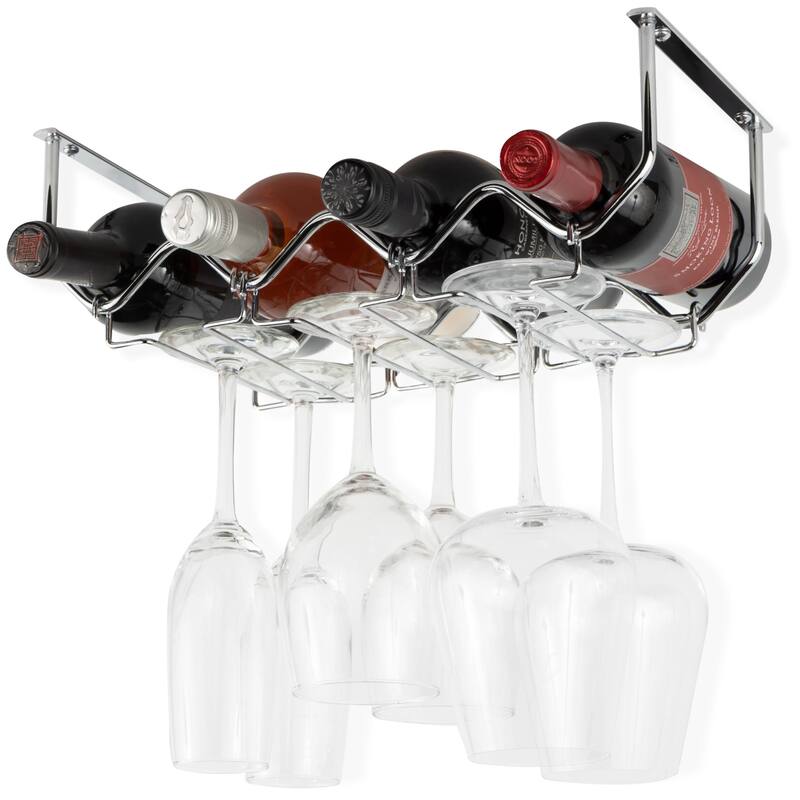 Wallniture Piccola Under Cabinet Wine Bottle Holder and Stemware Rack (Set of 2)