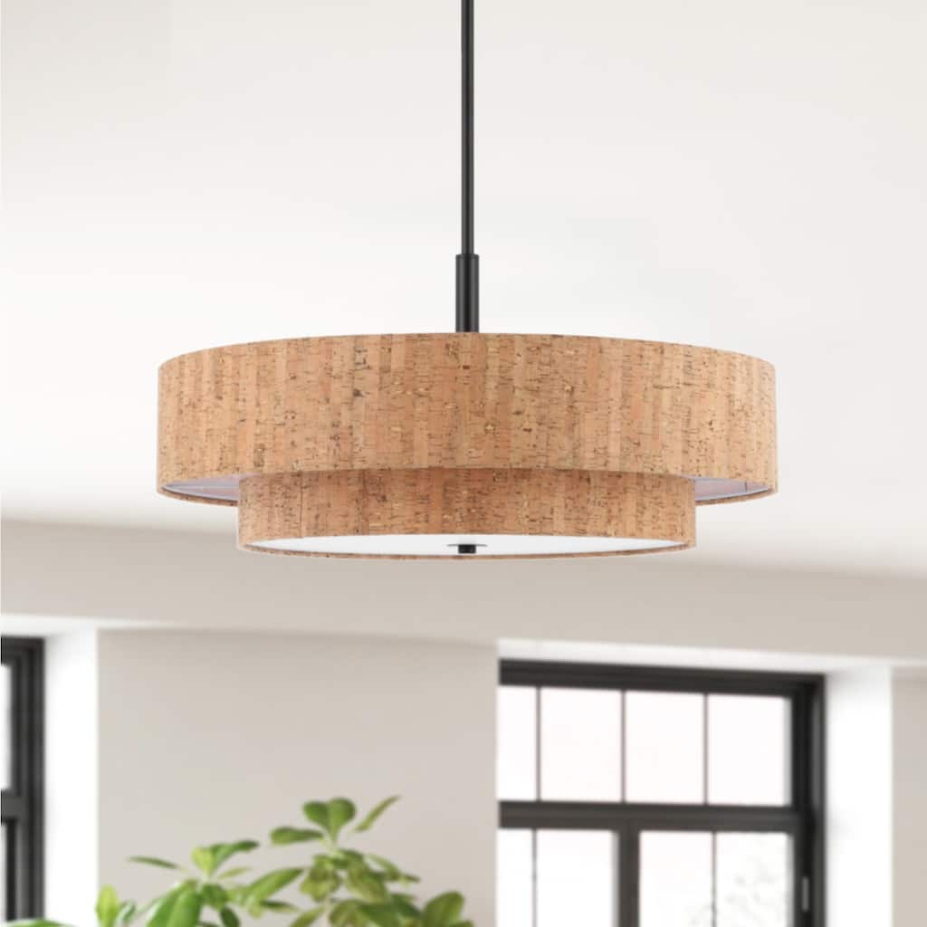 GetLedel 5-Light Textured Cork Drum Chandelier - Tan - 24"
