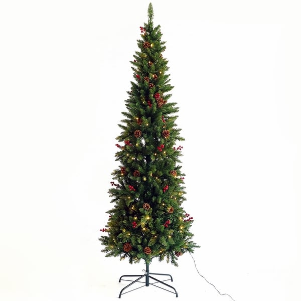 Harper & Bright Designs 7.5FT Slim Christmas Tree with Cones and