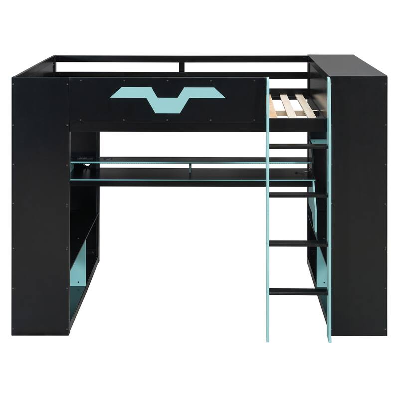 Roomfitters Full Gaming Loft Bed with Power Hub, RGB Lights and Cable Management