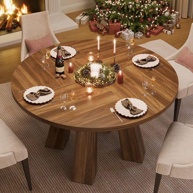 47" Farmhouse Kitchen Circle Dinning Table for Dining Room, Living Room - Brown