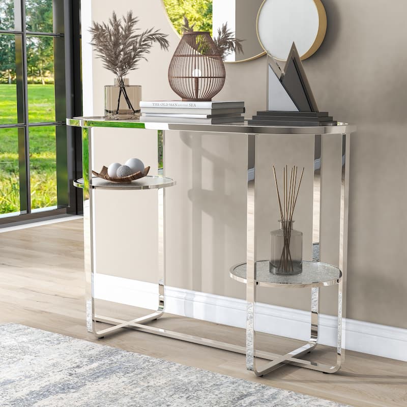 Kaldwell Glam Chrome 42-inch Glass Top 2-Shelf Sofa Table by Furniture of America