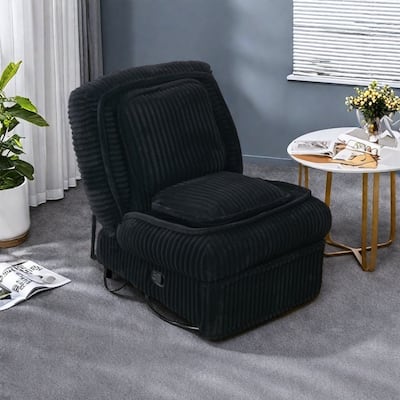 Corduroy Recliner Chair with 360° Swivel, Rocking Base and Adjustable Backrest, Footrest & Pillow for Living Room
