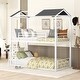 preview thumbnail 19 of 25, Twin Over Twin Full-length Guardrails Bunk Bed Metal Bed with Half Roof, Guardrail and Ladder White