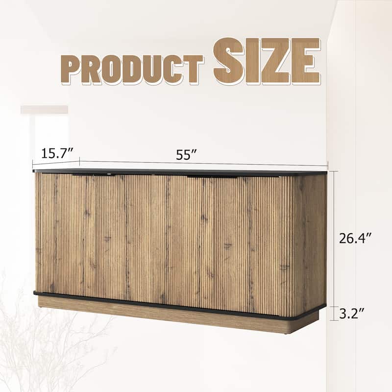 Metal Rounded Corner Design Sideboard Buffet Storage Cabinet, Living Room Accent Cabinet TV Cabinet Media Console Table