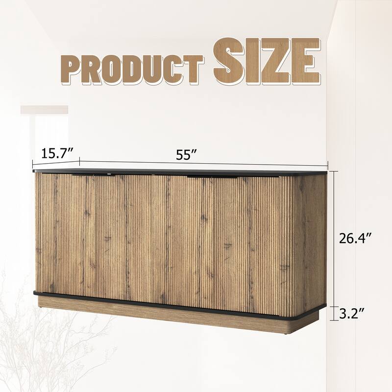 Stripe Sideboard Buffet Cabinet, Storage Cabinet with Rounded Metal Corners, TV Stand Cabinet