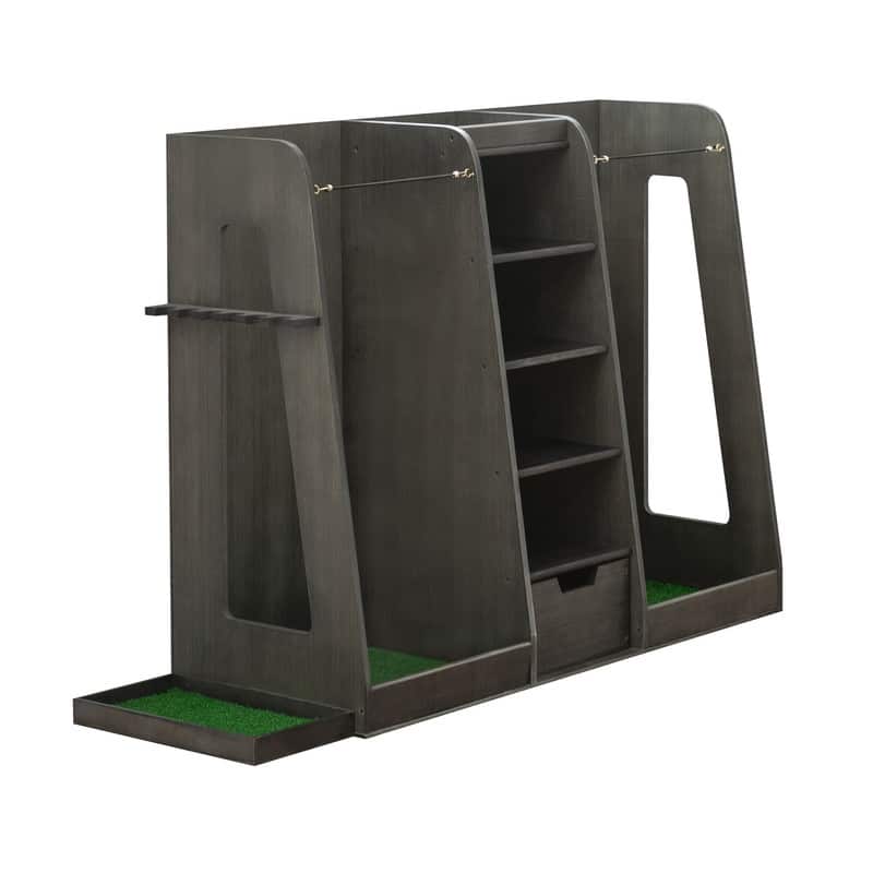 Wooden Golf Bag Organizer and Storage Rack - Holds 2 Golf Bags, 12 Clubs, 4-5 Pairs of Golf Shoes, 50+ Golf Balls