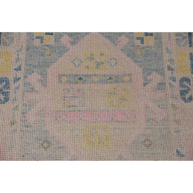 Hand Knotted Oriental 100% Wool Carpet Transitional Geometric Navy Blue & Blues Oushak Runner Rug - 17' 8'' X 3' 3''