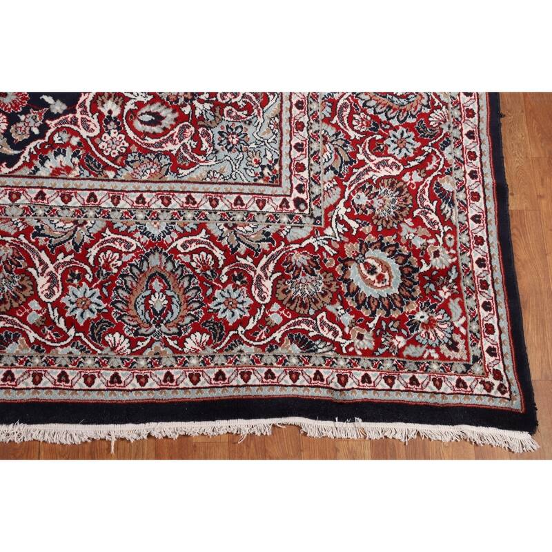 Navy Blue Kashan Turkish Area Rug Machine Made Carpet - 9'5" x 12'9"