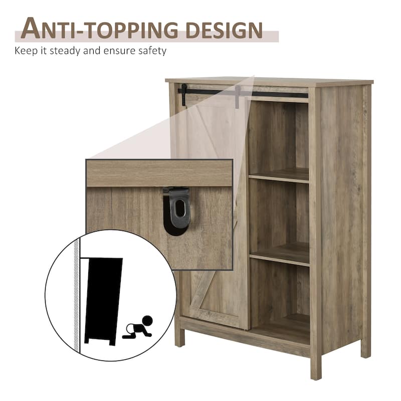 HOMCOM Cupboard Storage Cabinet/Home 3-Tier Organizer with Barn Door, and Adjustable Shelf - 35*17.75*52.25